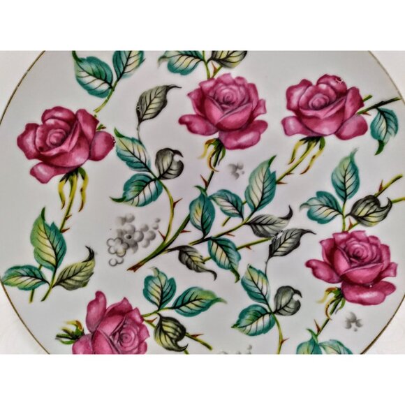 Vintage SAJI Japan Cake Plate – Large Round Porcelain Plate with Pink Roses, Gol - Picture 4 of 7